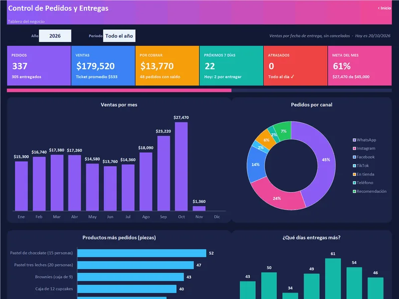 Vista real del Dashboard de Control de Pedidos y Entregas